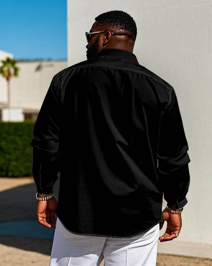 Big & Tall Black Blue Colorblock Long Sleeve Shirt for big men view 2