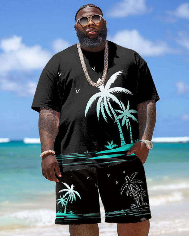 Big & Tall Hawaiian Gradient T-Shirt Shorts Set for big men view 1