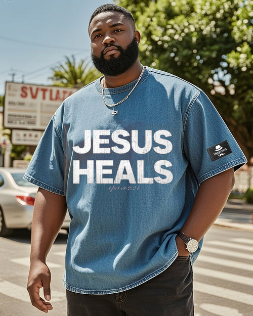 Big & Tall Denim Washed Streetwear T-Shirt for big men