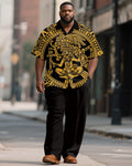 Big & Tall Black Yellow T-Shirt Pants Set for big men view 1