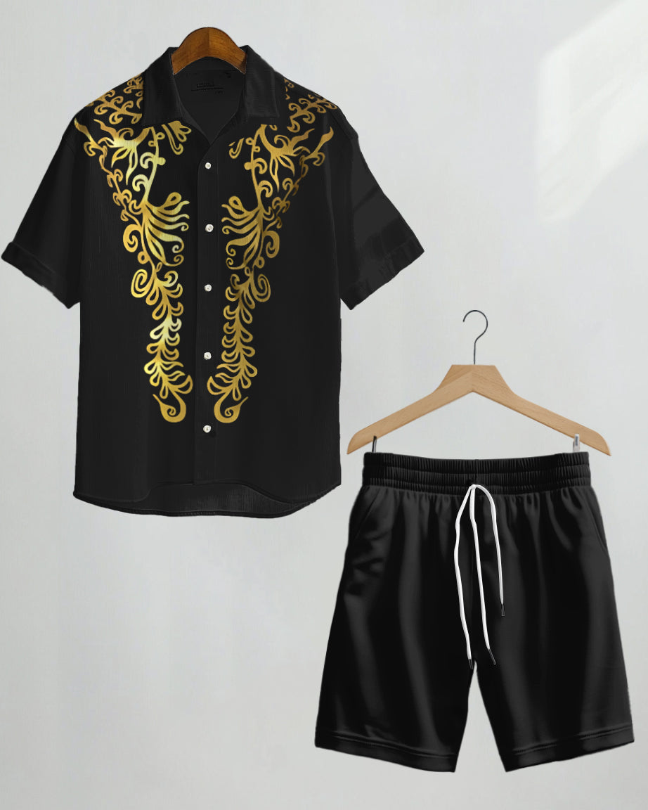 Big & Tall Graphic Floral Vintage T-Shirt Shorts Set for big men view 1