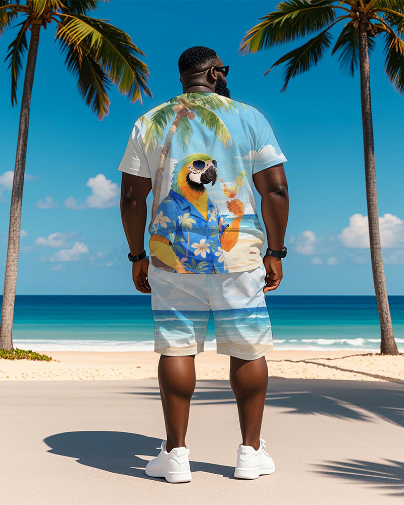 Big & Tall Blue Hawaiian Graphic T-Shirt Shorts Set for big men view 5