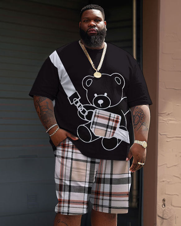 Big & Tall Plaid Graphic T-Shirt Shorts Set for big men view 1