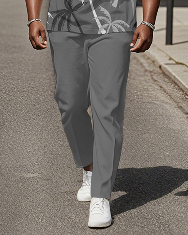 Big & Tall Gray Hawaiian Graphic T-Shirt Pants Set for big men view 3