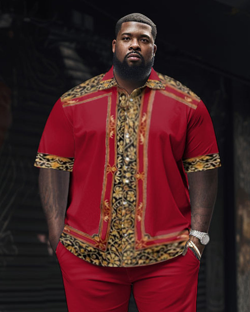 Big & Tall Red Geometric T-Shirt Shorts Set for big men view 2
