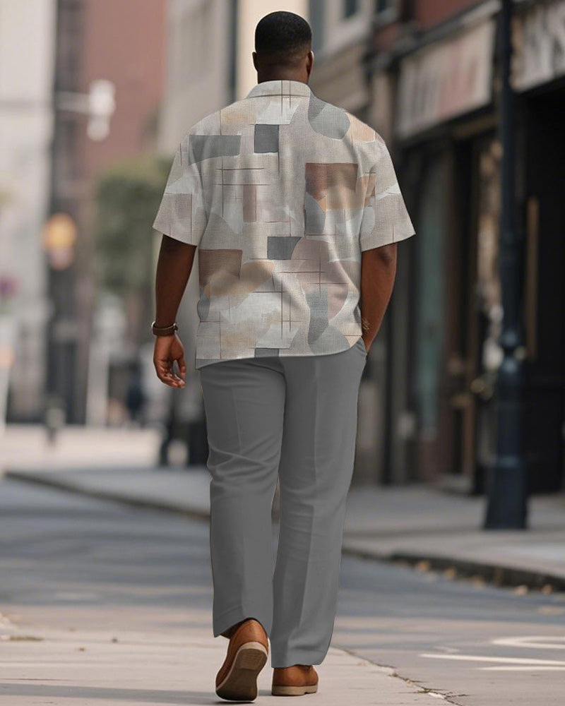 Big & Tall Gray Colorblock T-Shirt Pants Set for big men view 4
