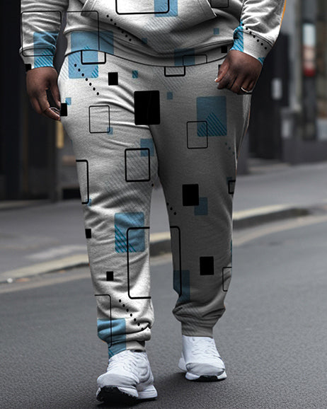 Big & Tall Geometric Plaid Hoodie Sweatpants Set for big men view 3