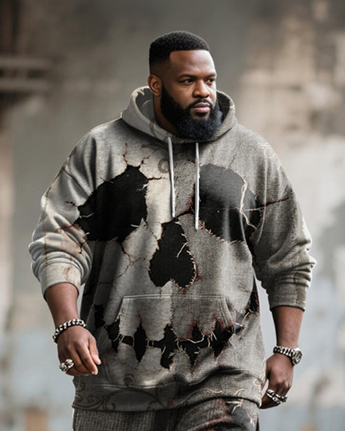 Big & Tall Graphic Skull Hoodie Sweatpants Set for big men view 2
