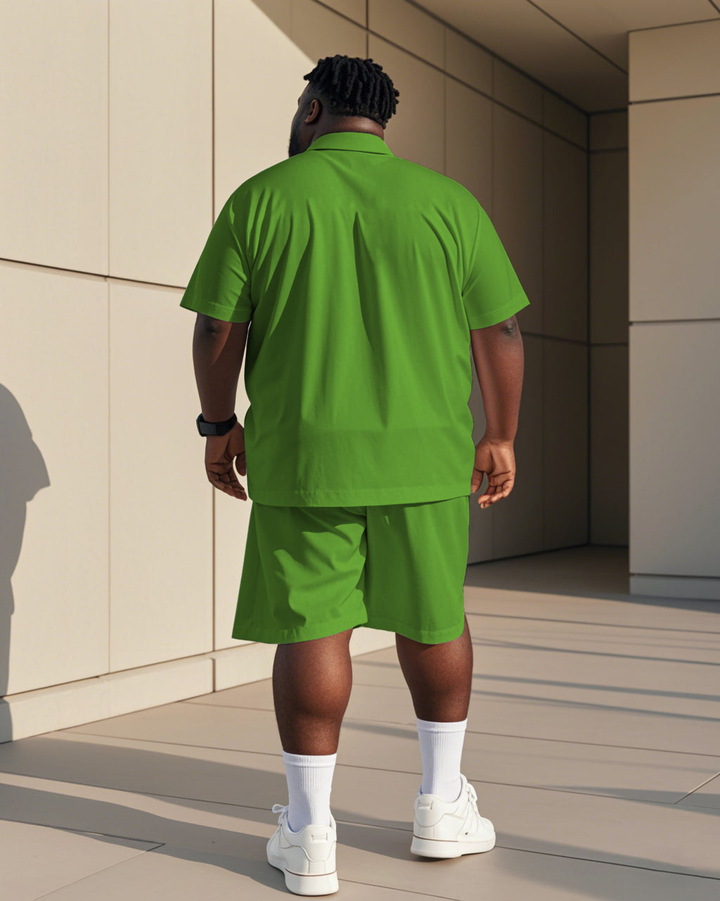 Big & Tall Green Graphic T-Shirt Shorts Set for big men view 4