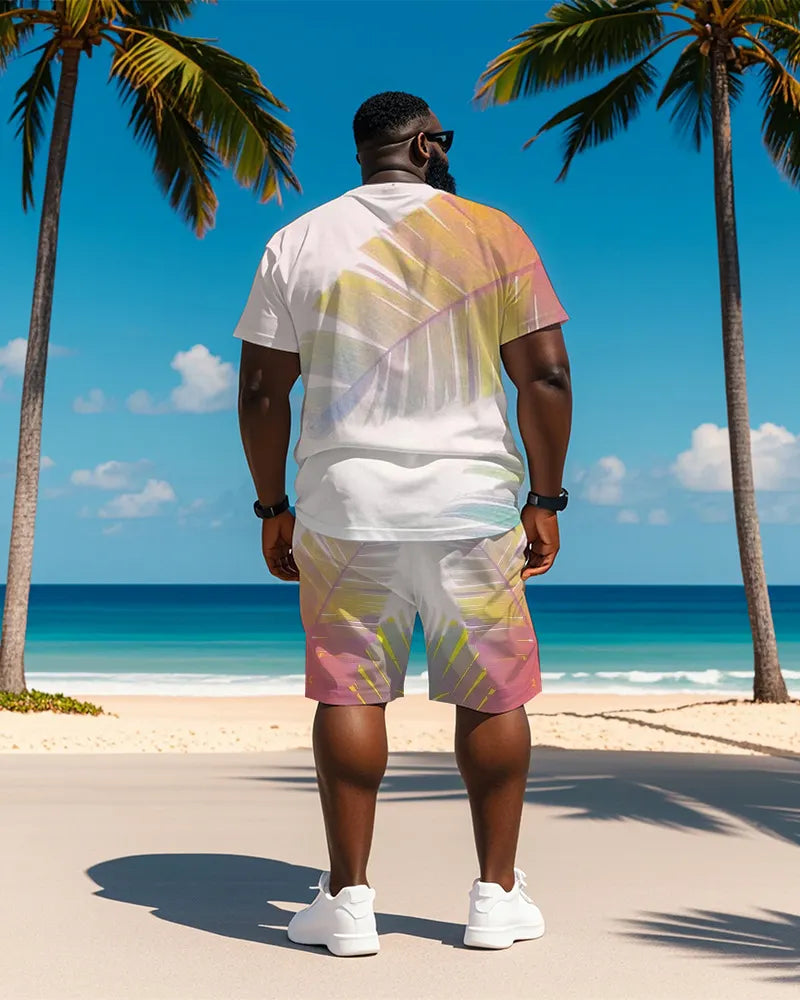 Big & Tall Pink Hawaiian Graphic T-Shirt Shorts Set for big men view 4