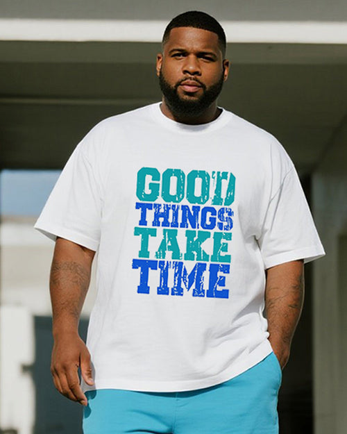 Big & Tall Blue Graphic T-Shirt Shorts Set for big men view 2