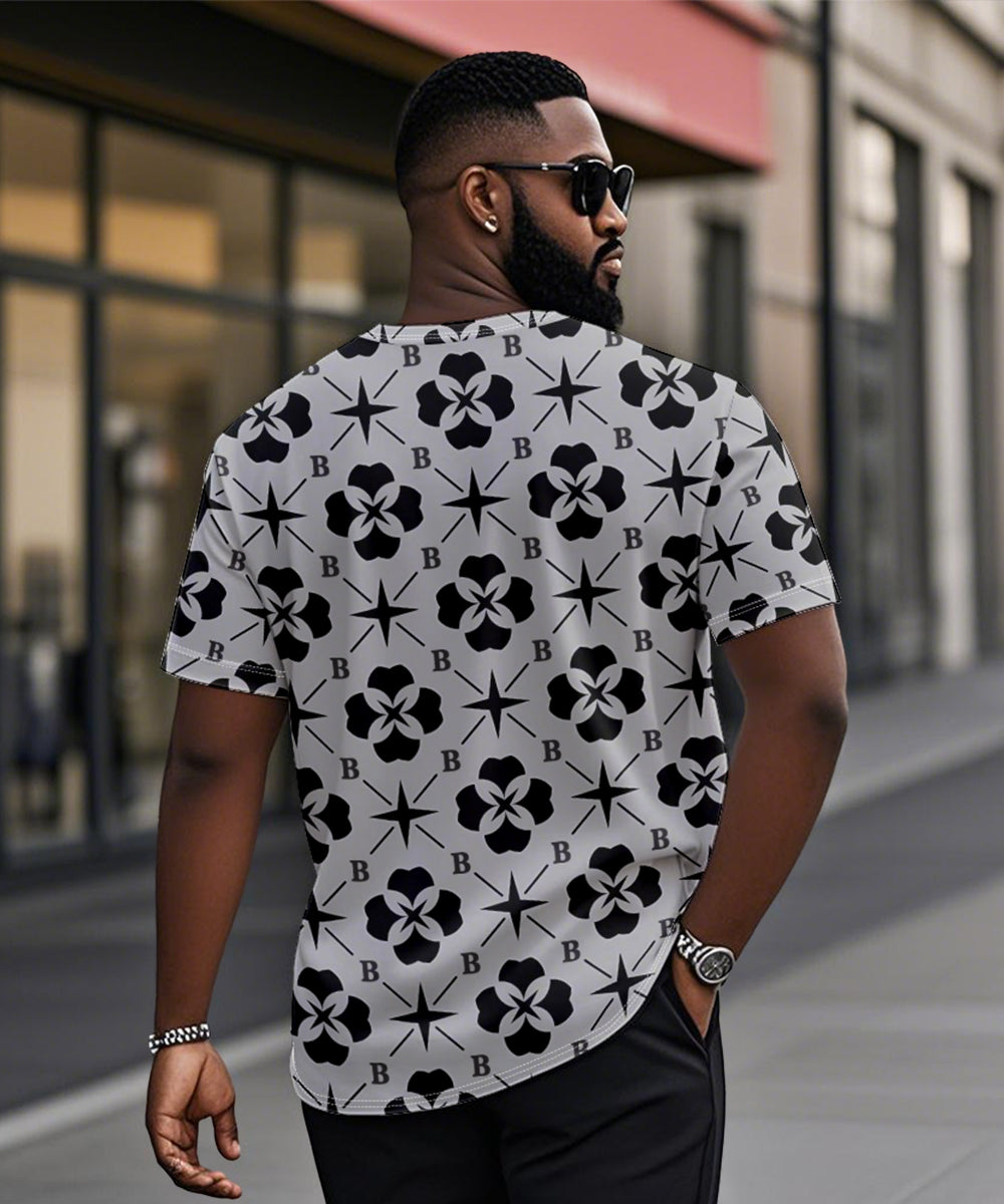 Big & Tall Gray Geometric Graphic T-Shirt for big men view 2