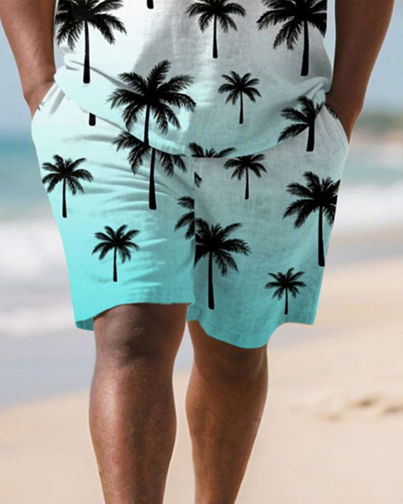 Big & Tall Blue Red Hawaiian T-Shirt Shorts Set for big men view 3