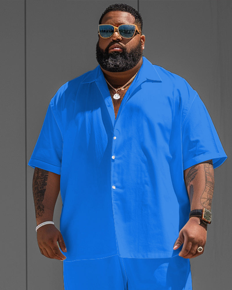 Big & Tall Blue Solid Color T-Shirt Shorts Set for big men view 2