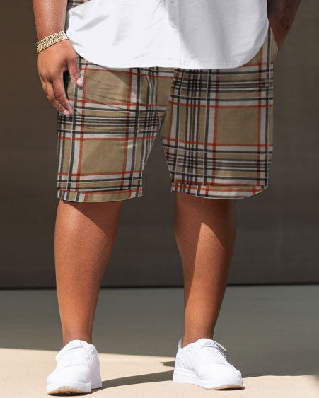 Big & Tall Colorblock Plaid T-Shirt Shorts Set for big men view 3