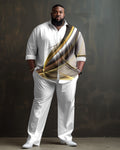 Big & Tall White Gradient Shirt Shorts Set for big men view 1