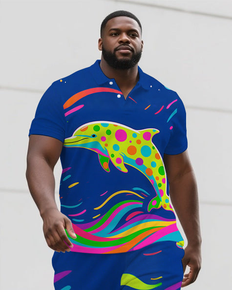 Big & Tall Graffiti Streetwear Polo Shorts Set for big men view 2