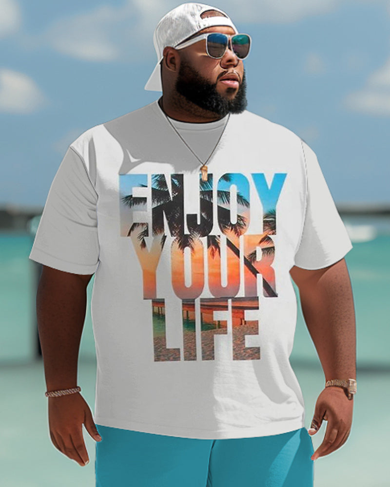 Big & Tall Hawaiian Gradient T-Shirt Shorts Set for big men view 3