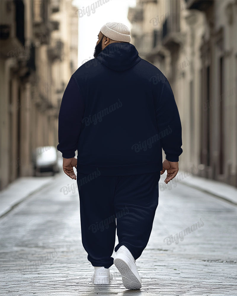 Big & Tall Blue Graphic Hoodie Sweatpants Set for big men view 2