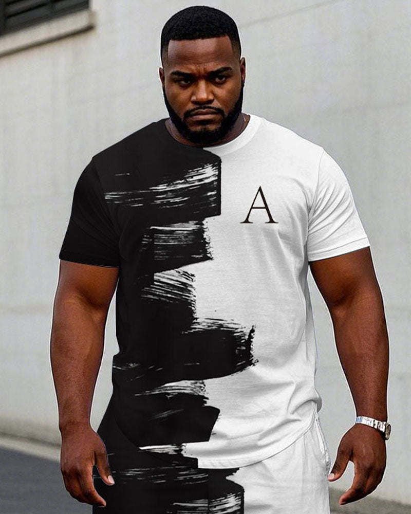 Big & Tall Graphic Streetwear T-Shirt Shorts Set for big men view 2