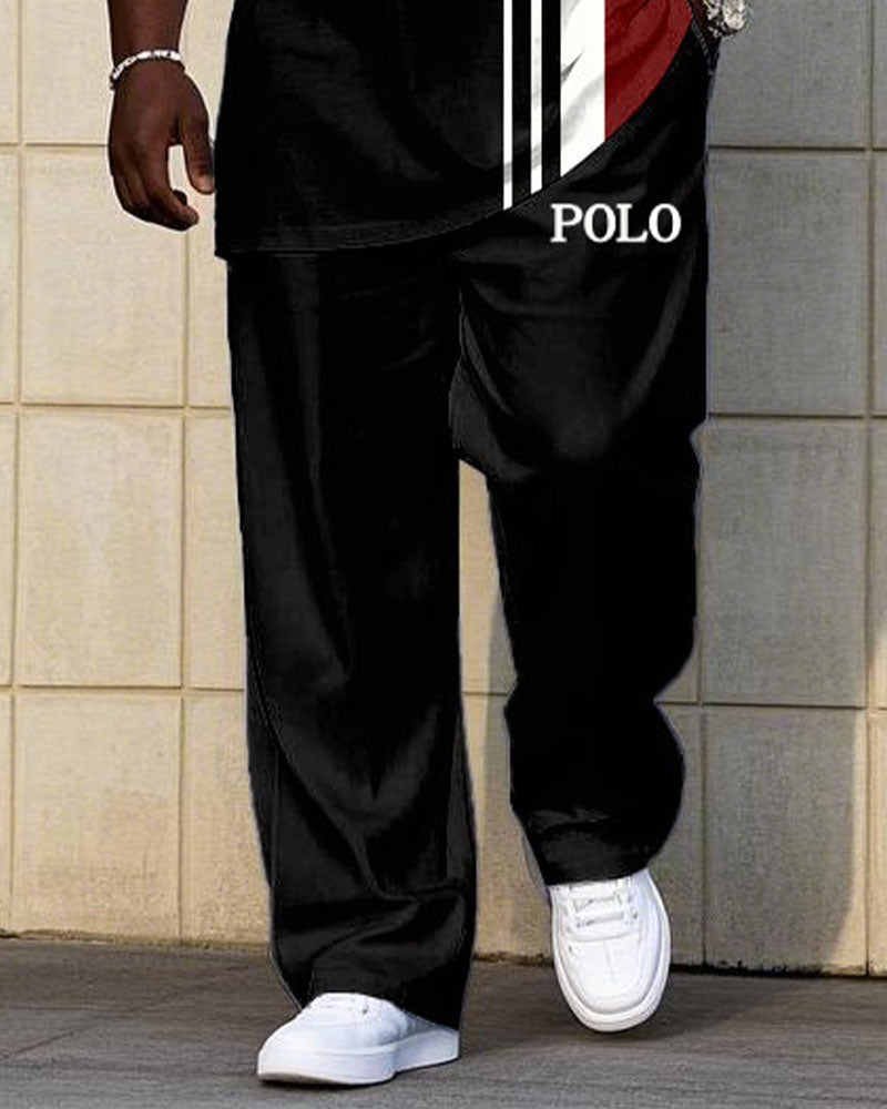 Big & Tall Black Red Colorblock T-Shirt Pants Set for big men view 3