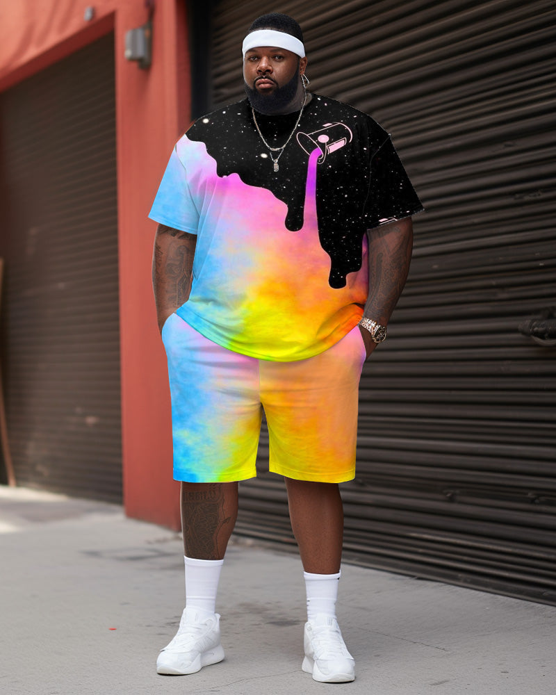 Big & Tall Colorblock Graffiti T-Shirt Shorts Set for big men view 1