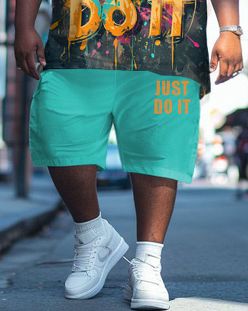 Big & Tall Graphic Graffiti T-Shirt Shorts Set for big men view 3