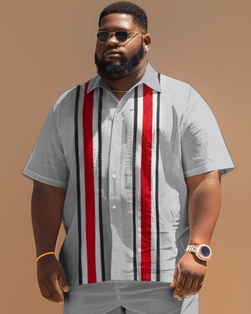 Big & Tall Hawaiian Striped Short Sleeve Shirt for big men view 3