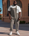 Big & Tall Khaki Colorblock T-Shirt Pants Set for big men view 1