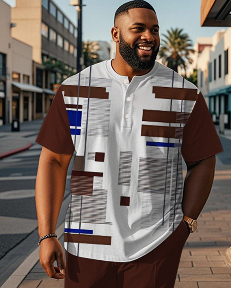 Big & Tall Brown Colorblock T-Shirt Pants Set for big men view 2