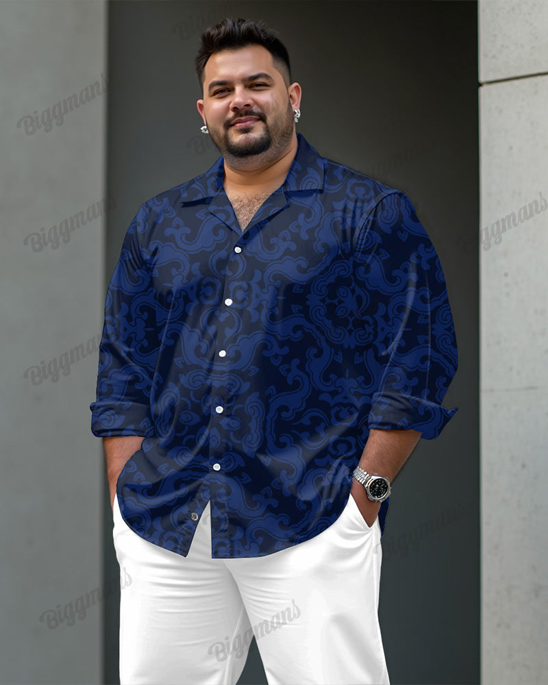 Big & Tall Blue Streetwear Vintage T-Shirt Pants Set for big men view 2