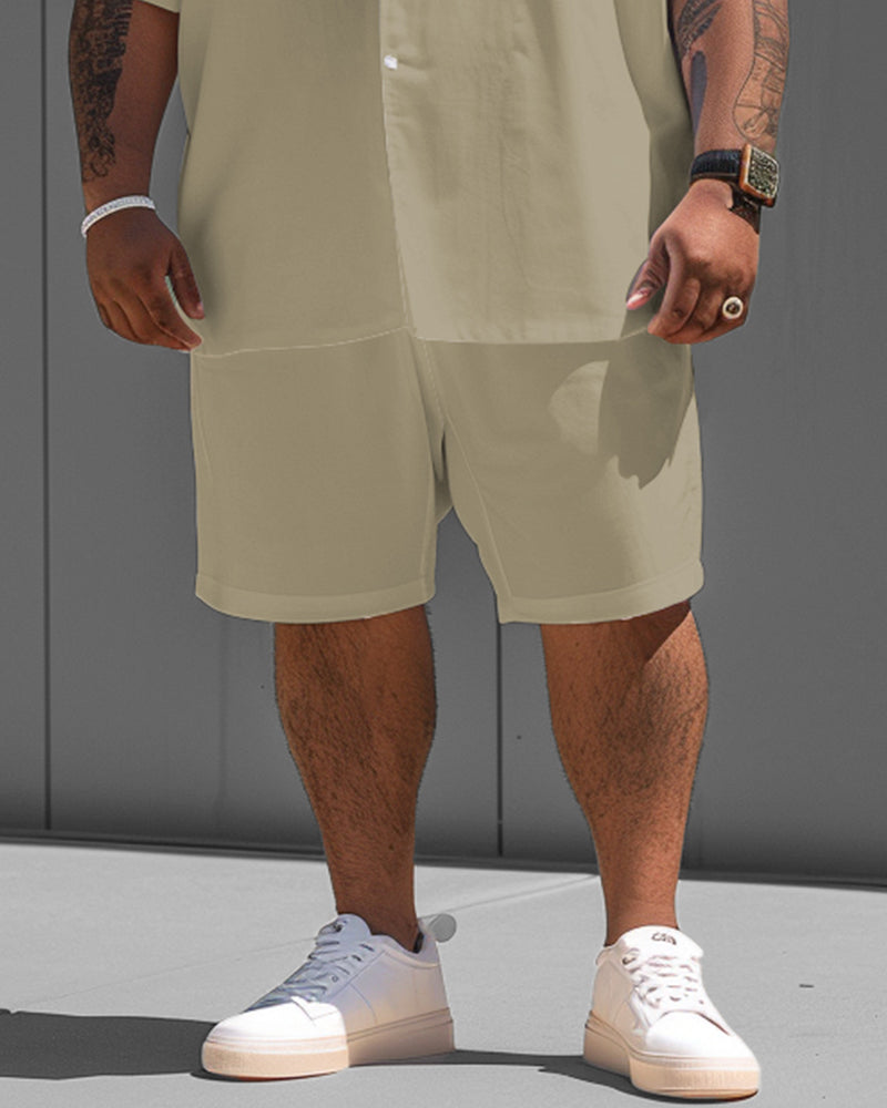 Big & Tall Khaki Solid Color T-Shirt Shorts Set for big men view 3