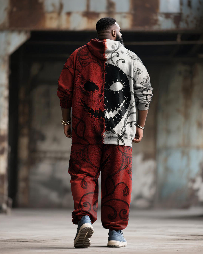 Big & Tall Black Red Graphic Hoodie Sweatpants Set for big men view 4
