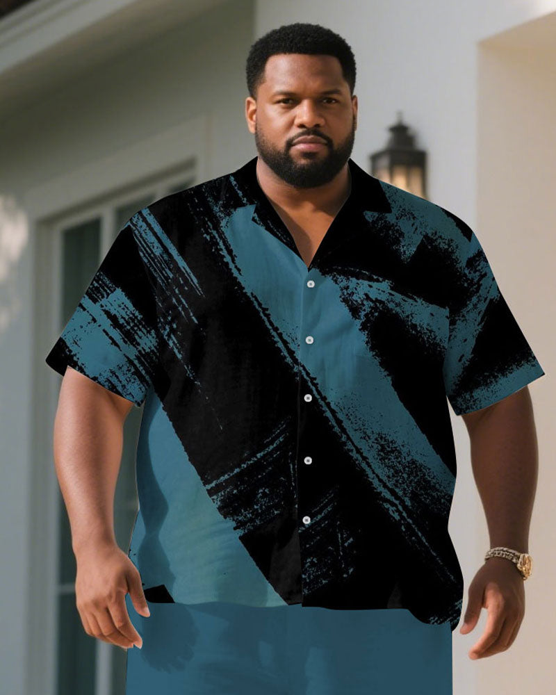 Big & Tall Black Blue Splash Ink T-Shirt Shorts Set for big men view 2