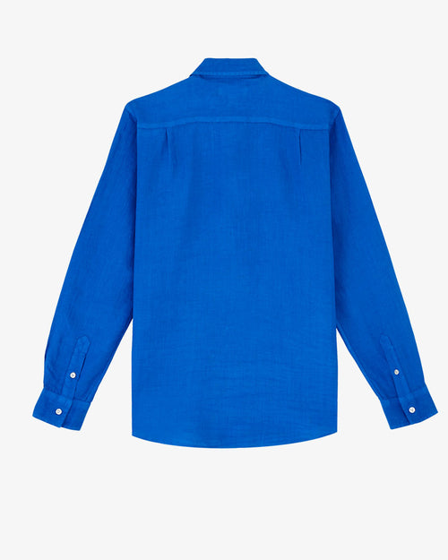 Big & Tall Blue Solid Color Graphic Long Sleeve Shirt for big men view 2