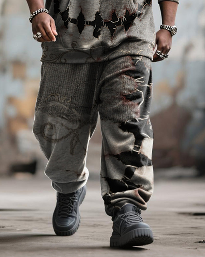Big & Tall Graphic Skull Hoodie Sweatpants Set for big men view 3