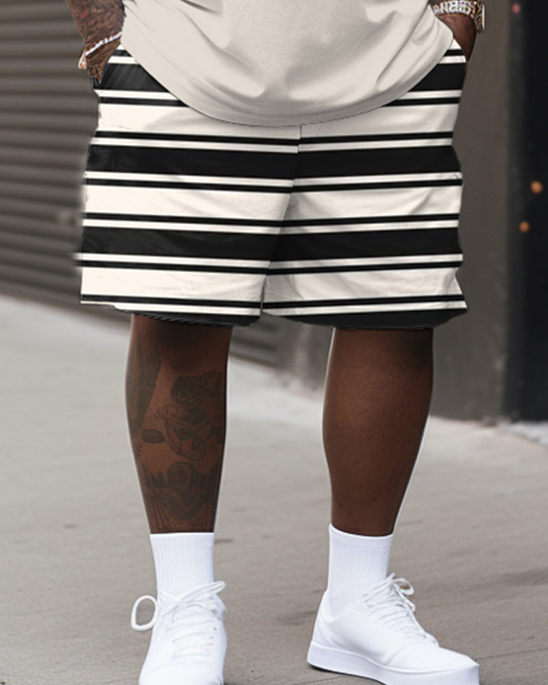 Big & Tall Striped Graphic T-Shirt Shorts Set for big men view 3