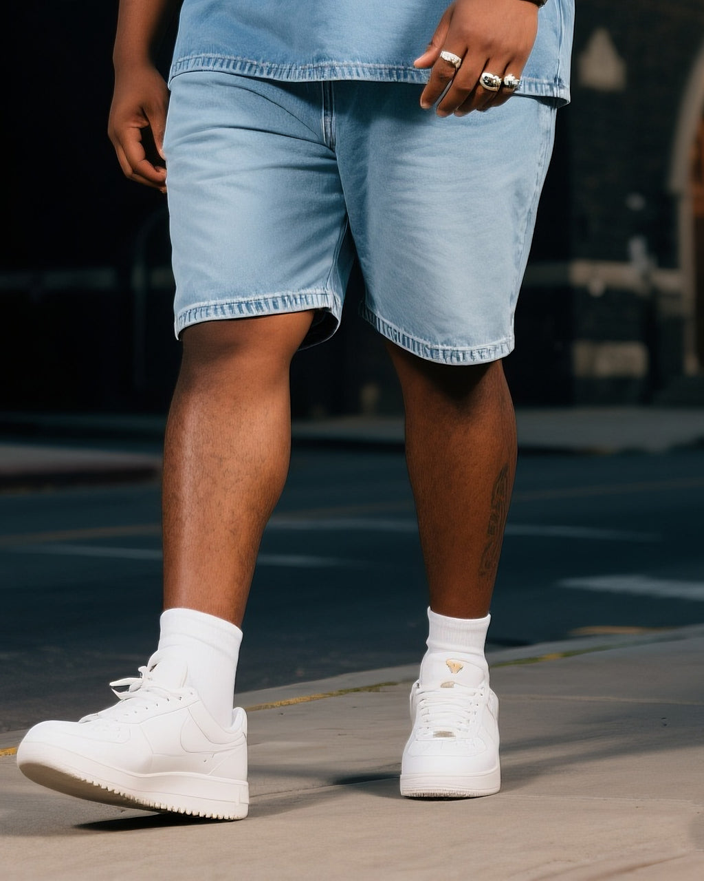Big & Tall Denim T-Shirt Shorts Set for big men view 3