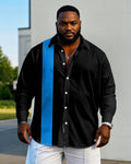Big & Tall Black Blue Colorblock Long Sleeve Shirt for big men view 1