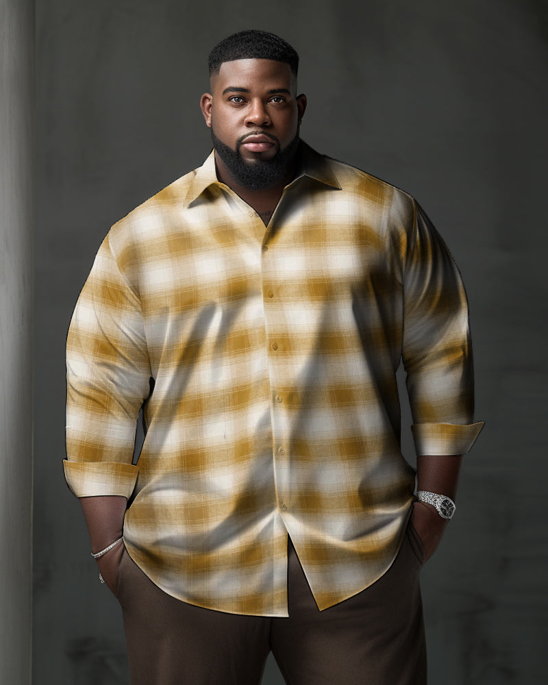 Big & Tall Yellow Plaid Long Sleeve Shirt for big men