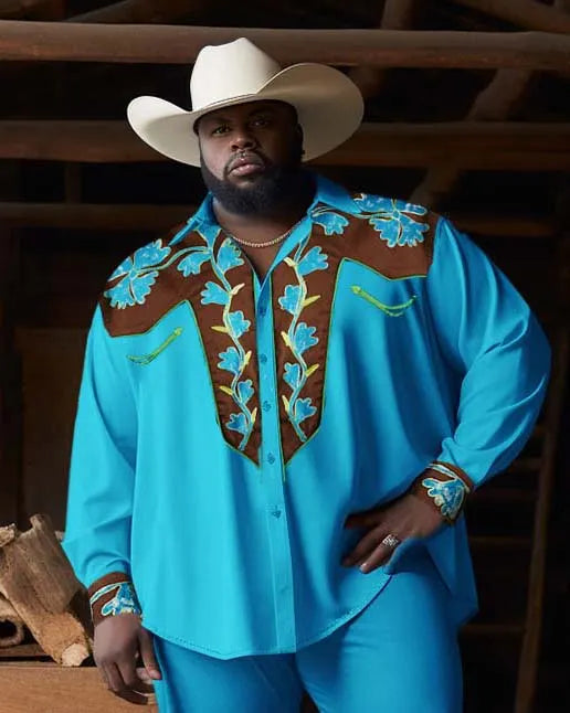 Big & Tall Blue Western Denim Two-piece Set for big men view 2