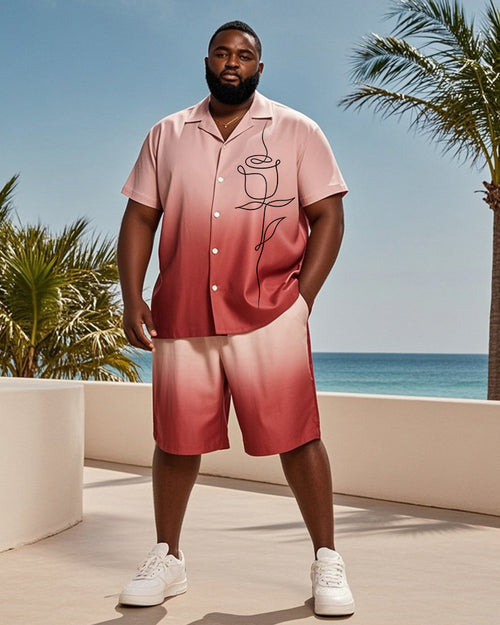 Big & Tall Red Hawaiian Gradient T-Shirt Shorts Set for big men view 1