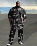 Big & Tall Black Geometric Shirt Pants Set for big men view 1