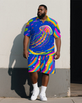 Big & Tall Graffiti Streetwear Polo Shorts Set for big men view 1