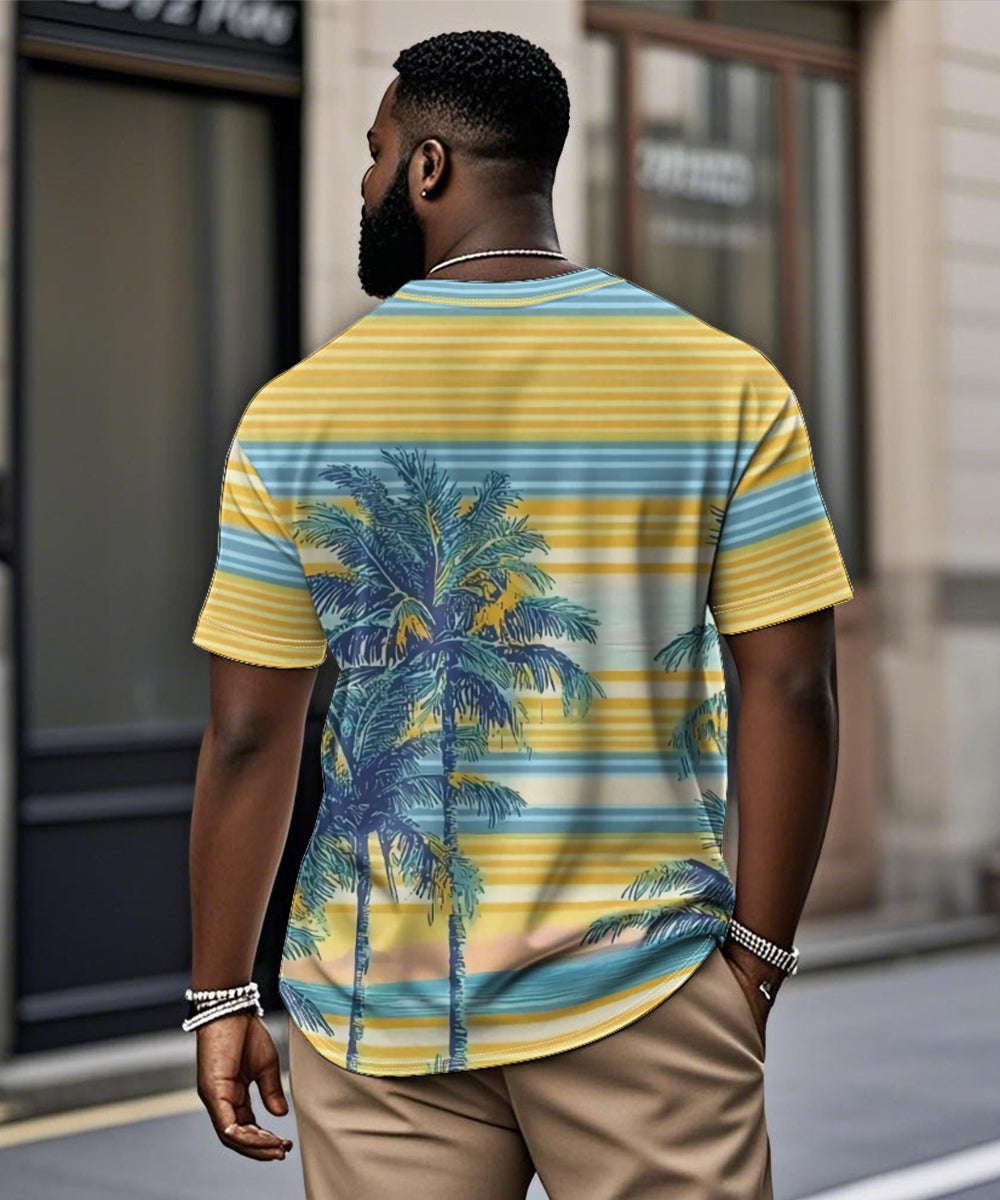 Big & Tall Yellow Hawaiian Striped T-Shirt for big men view 2