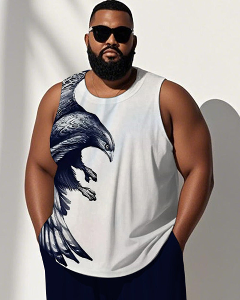 Big & Tall Blue Graphic Streetwear Vest Pants Set for big men view 2