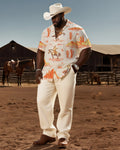 Big & Tall White Western Graphic T-Shirt Pants Set for big men view 1