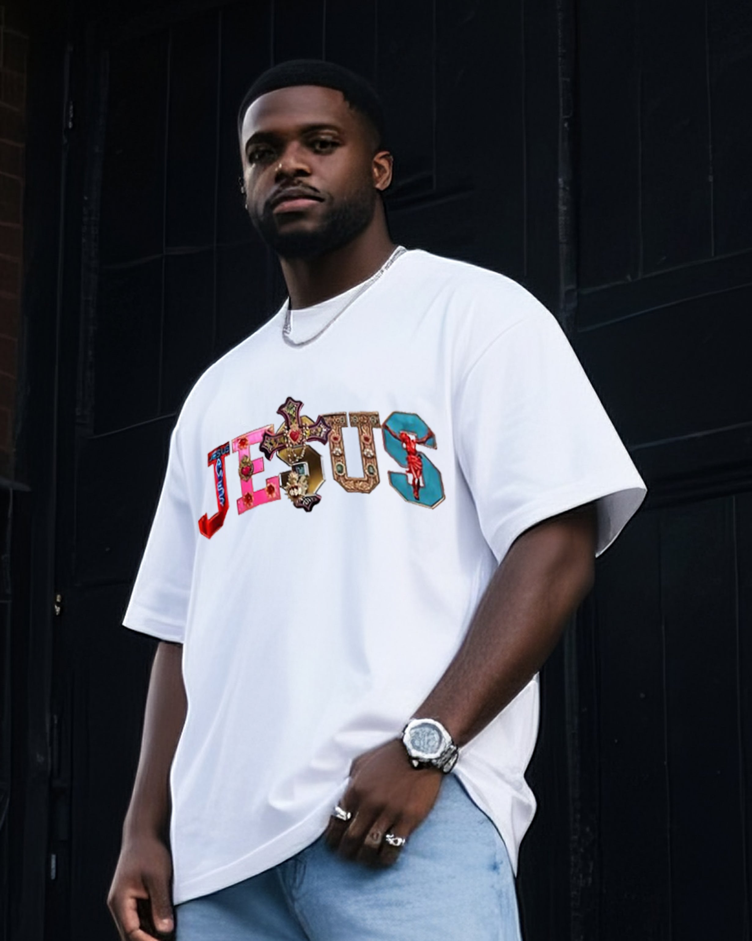 Big & Tall Denim Graphic T-Shirt Pants Set for big men view 2