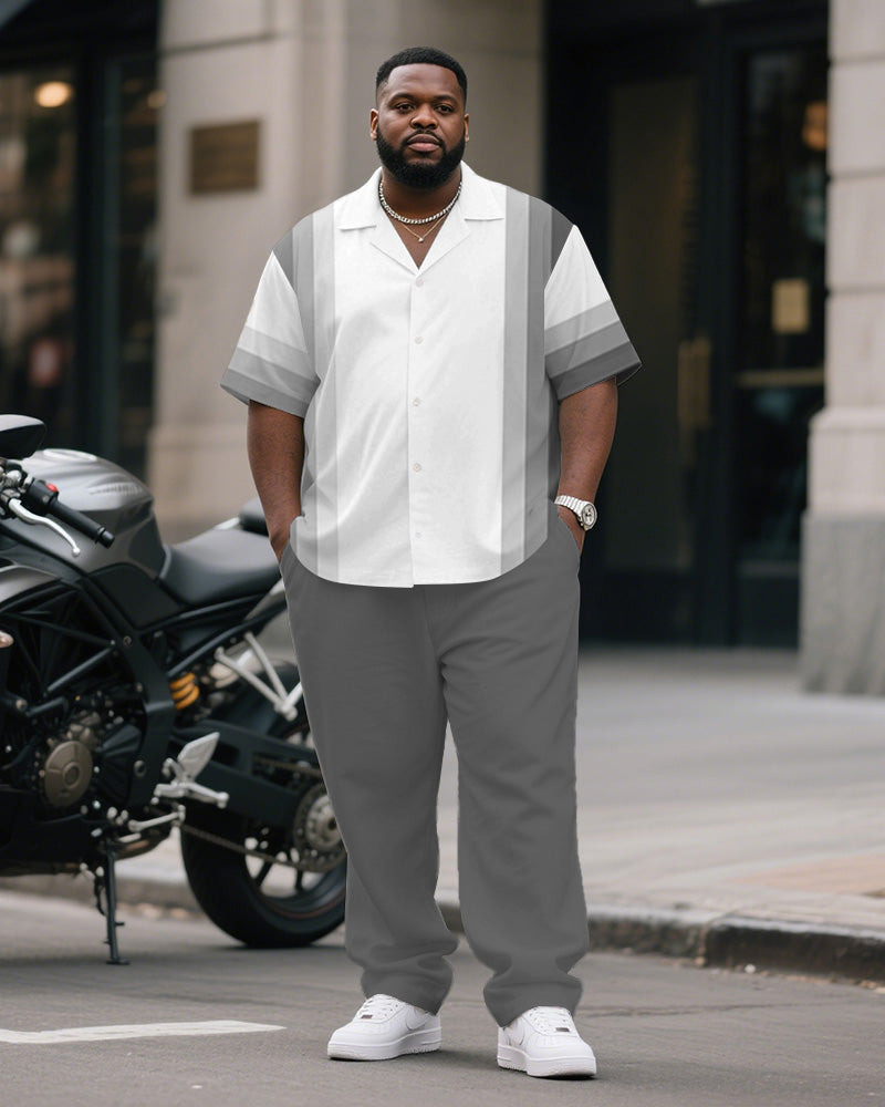 Big & Tall Gray Gradient Striped T-Shirt Pants Set for big men view 1