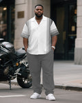 Big & Tall Gray Gradient Striped T-Shirt Pants Set for big men view 1